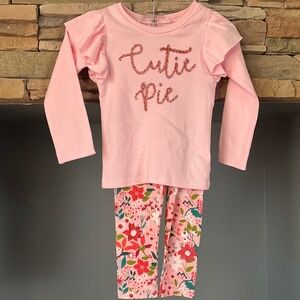 NWOT Mud Pie Cutie Pie Top Leggings 2PC Set Valentines Day Spring Floral Pink 3T